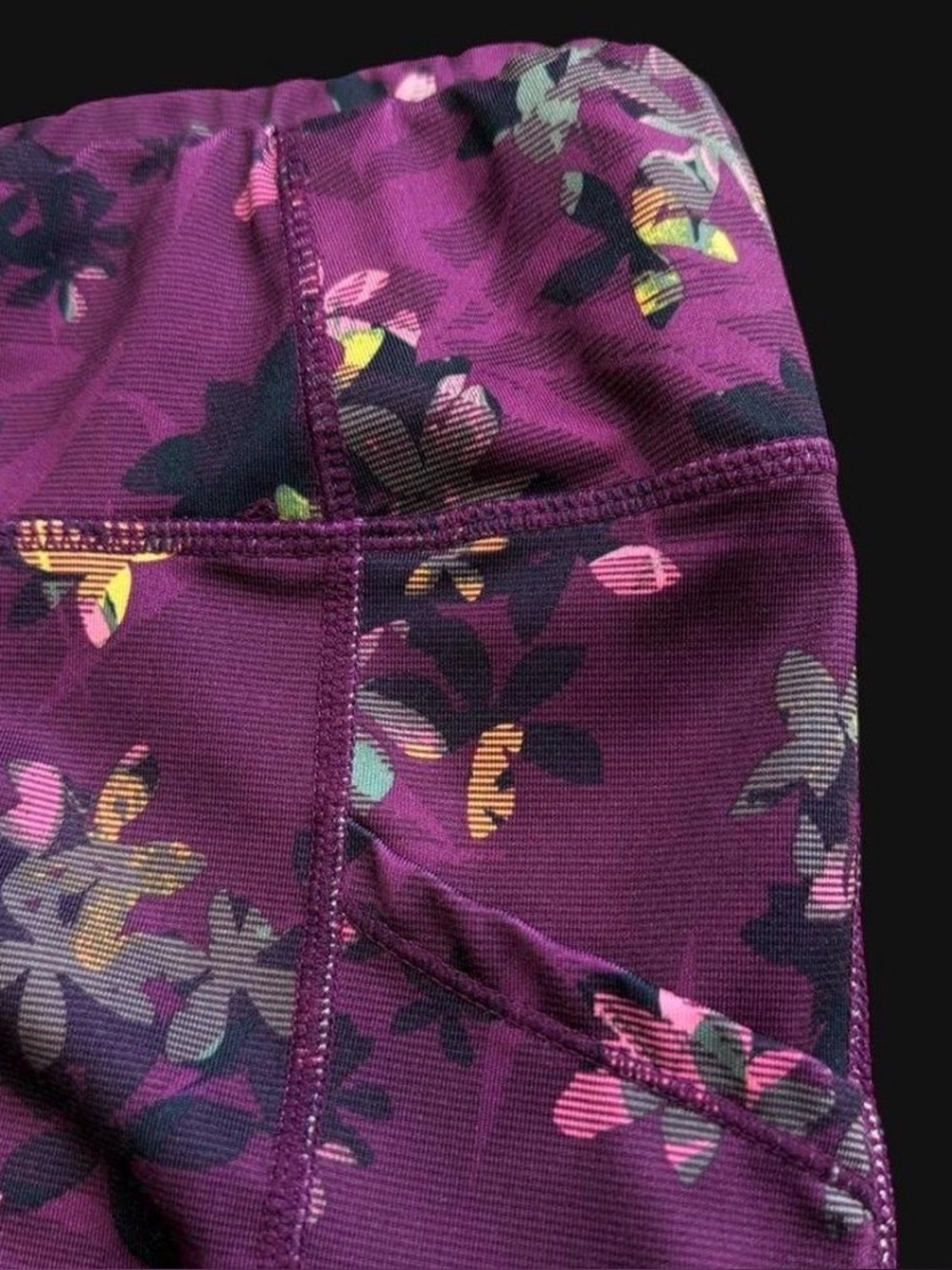 Pro Player Womens Pants size XL Purple Floral Printed Pull On Pockets
